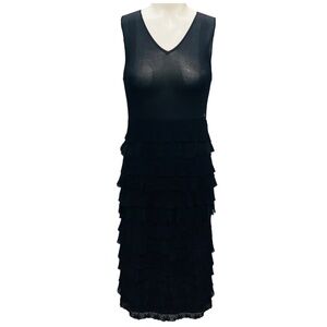 CHANEL BLACK 2005 SLEEVELESS MULTI TIERED VISCOSE KNIT MIDI DRESS